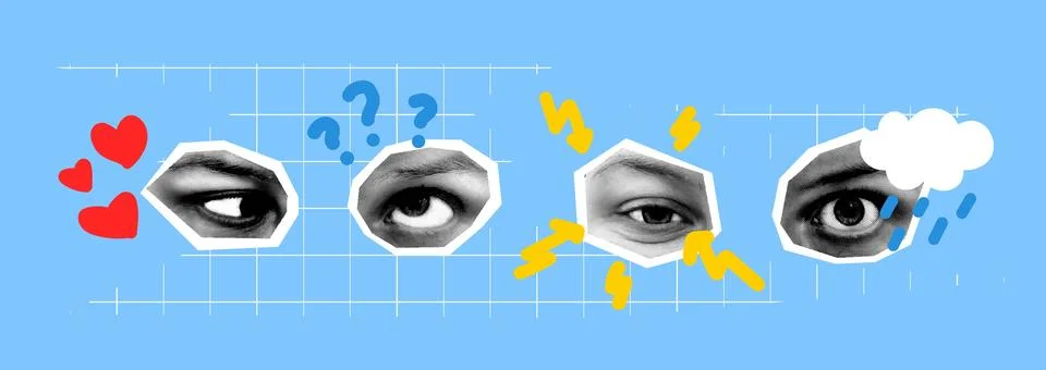 Halftone vector collage human eyes Stock Illustration