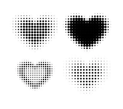 Halftone vector hearts on white background. Set of Simple shapes for template. Illustrazione stock
