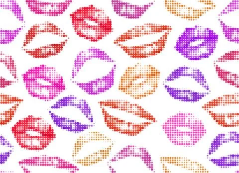 Halftone vector multicolored lips on white background. Seamless womans lips Stock Illustration
