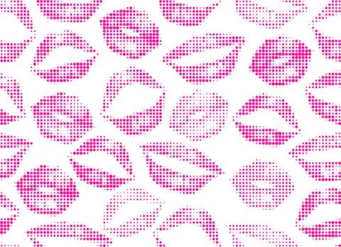 Halftone vector pink lips on white background. Seamless womans lips pattern for Stock Illustration