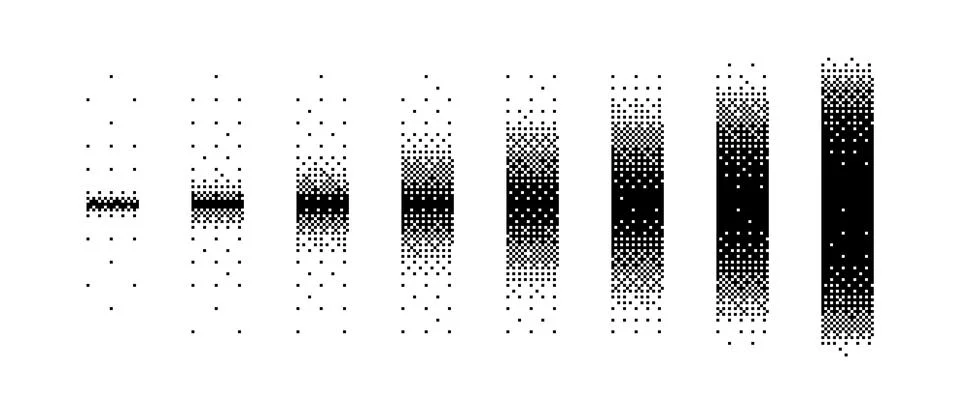 Halftone vertical gradient border set. Black long dotted separate or divider Stock Illustration