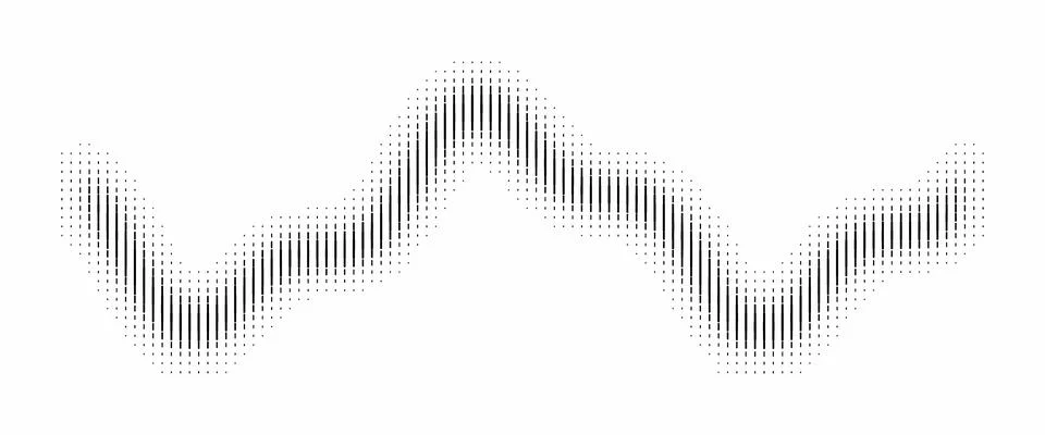 Halftone wave line graphic element. Black dotted and striped pattern. Minim.. Stockillustratie