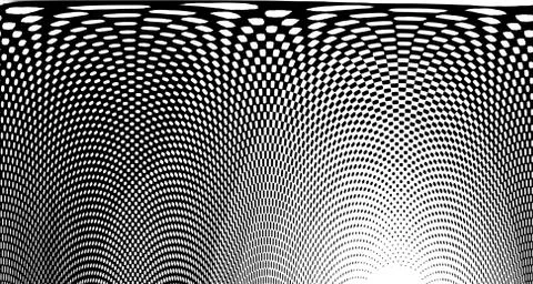 Halftone wave psychedelic background. Curved gradient texture or pattern. Ver Illustrazione stock