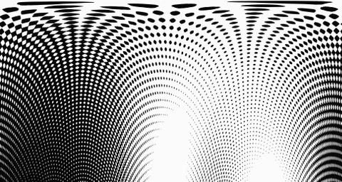 Halftone wave psychedelic background. Curved gradient texture or pattern. Ver Illustrazione stock