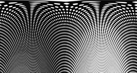 Halftone wave psychedelic background. Curved gradient texture or pattern. Ver Illustrazione stock