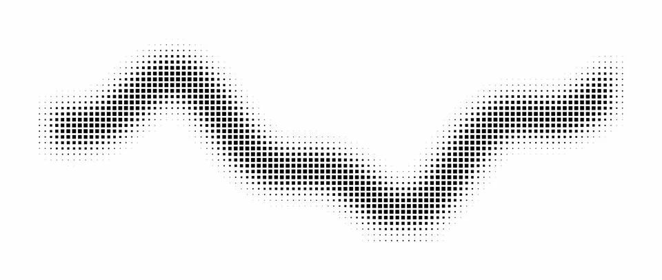 Halftone wave shape pattern. Black square dots forming horizontal curvy lin.. Stockillustratie
