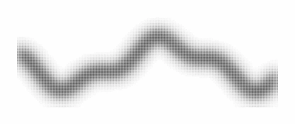 Halftone wave shape pattern. Black dotted curve line on white background. M.. Stockillustratie