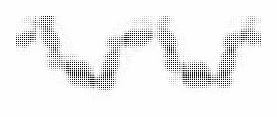 Halftone wave shape pattern. Black dotted curve line. Modern graphic art el.. Stockillustratie