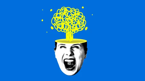 Halftone woman with exploding head. Mind blown. Expressive face Stock Footage 331633283