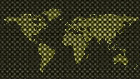 Halftone world map background with circles Stock Illustration