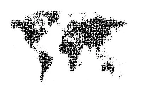 Halftone World Map Black Dots Design Stock Illustration