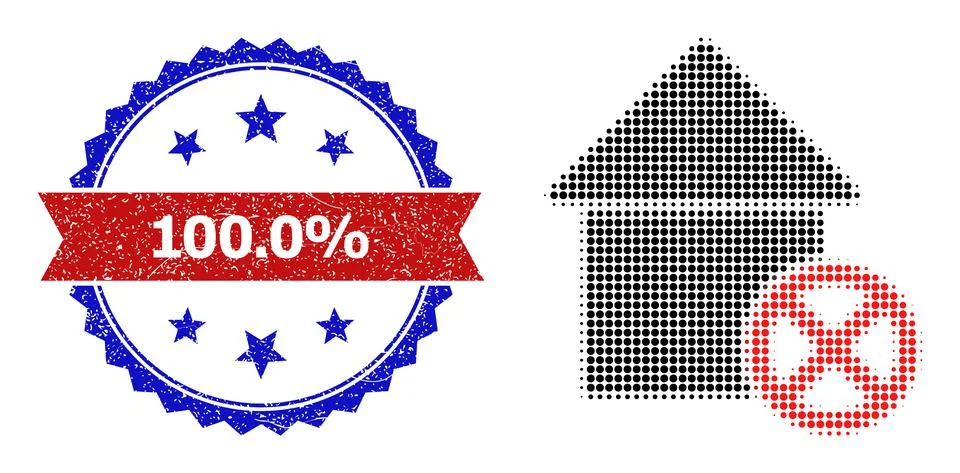 Halftone Wrong House Icon and Distress Bicolor 100.0 percent Stamp 스톡 일러스트