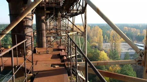 Halfway up Duga the soviet radar, Chernobyl, Ukraine Stock-Footage 140932928