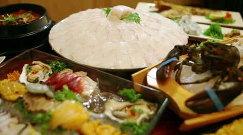 Halibut, Lobster Sashimi Course: Focus Shift Highlights Stock Footage 36270055
