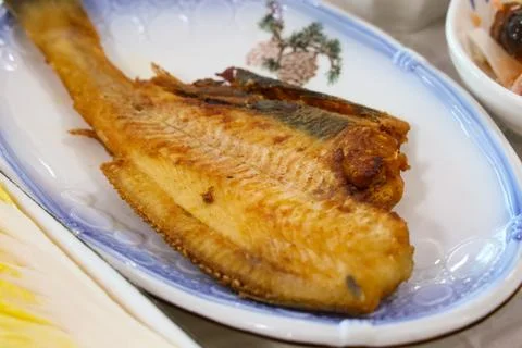 Halibut plaice fish fried Stock Photos
