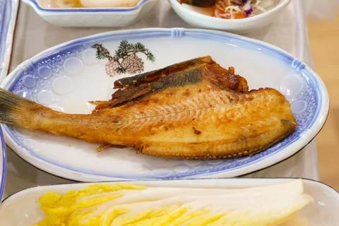 Halibut plaice fish fried Foto stock