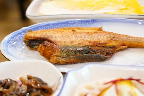 Halibut plaice fish fried Stock Photos