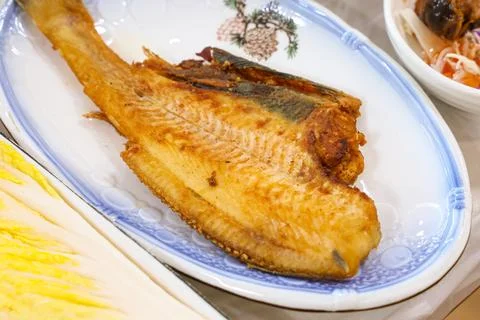 Halibut plaice fish fried Stock Photos