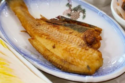 Halibut plaice fish fried Stock Photos