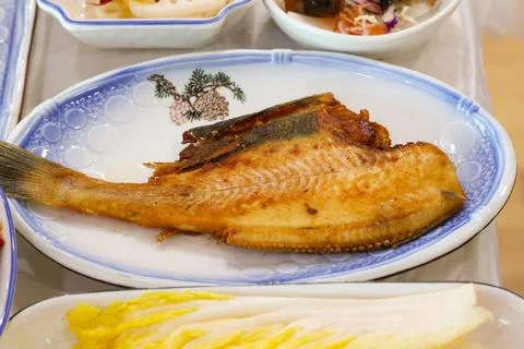 Halibut plaice fish fried Stock Photos