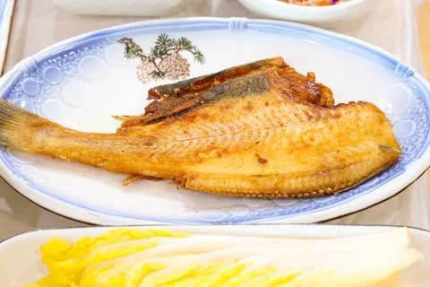 Halibut plaice fish fried Stock Photos