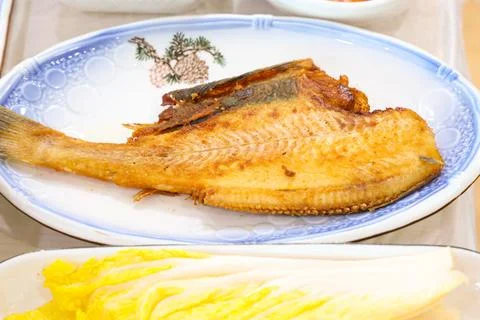 Halibut plaice fish fried Foto stock