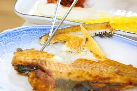Halibut plaice fish fried Stock-Fotos