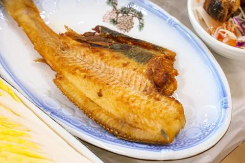 Halibut plaice fish fried Stock Photos