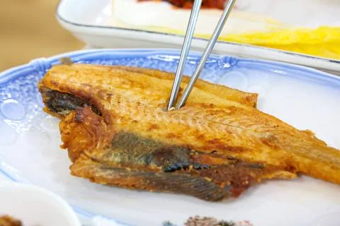 Halibut plaice fish fried Stock Photos