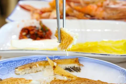 Halibut plaice fish fried Stock Photos