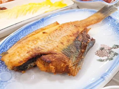 Halibut plaice fish fried Stock Photos