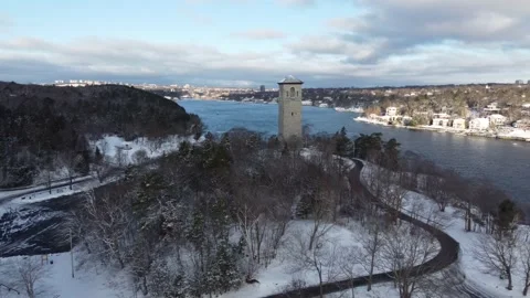 Halifax, Nova Scotia- Dingle Tower &amp; Northwest Arm in Winter Stock Footage 167783703