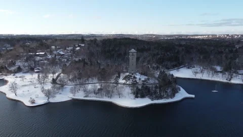 Halifax, Nova Scotia- Dingle Tower &amp; Northwest Arm Flyover in December Stock Footage 167784416