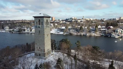 Halifax, Nova Scotia- Dingle Tower &amp; Northwest Arm Flyover in Winter Stock-Footage 167784855