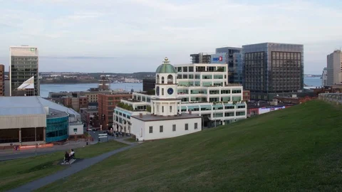 Halifax, Nova Scotia- Town Clock and Skyline Day-to-Night Stock Footage 117886614