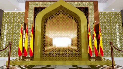 Hall with the camera moving forward to a spanish flag. Stock Footage 253995433