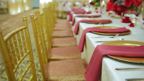 A hall for celebrations. Elements table decoration. move camera wide shot Stock Footage 260750283