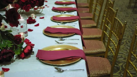 A hall for celebrations. Elements table decoration. move camera shot Stock Footage 260872294