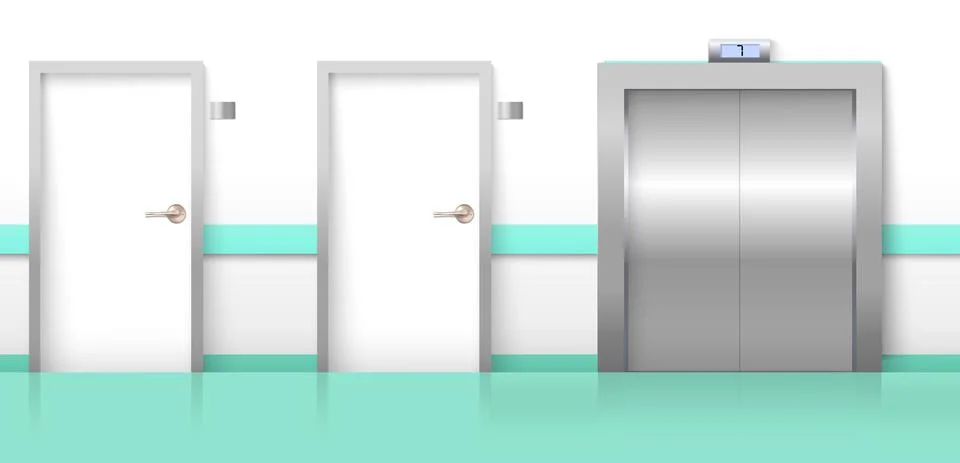 Hall doors with elevator realistic design interior Stock Illustration