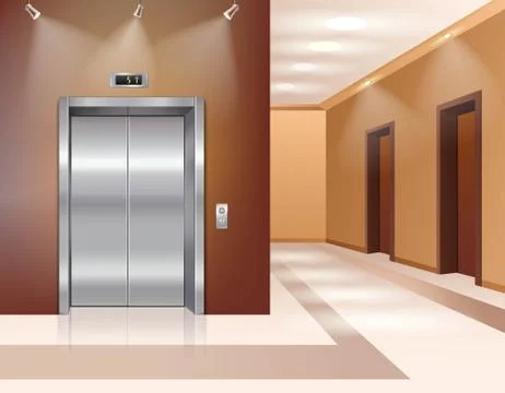 Hall with elevator Stock Illustration
