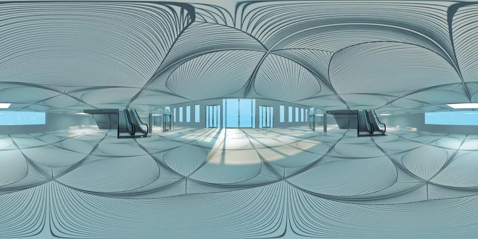 Hall with escalators hdri map Stock Illustration