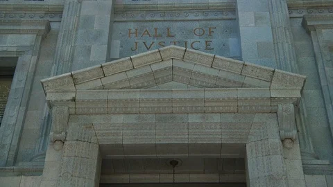 Hall of Justice - Pan Down Establishing Shot - Sacramento, CA USA - 25 June 2 Stock Footage 92056003