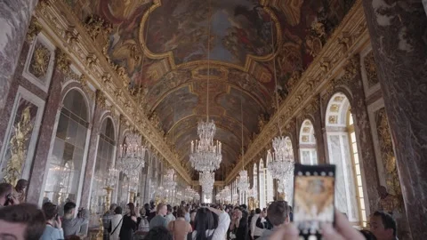 The Hall of Mirrors Baroque style gallery in royal Palace of Versailles, France Stock Footage 275871608