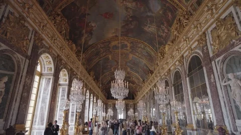 The Hall of Mirrors Baroque style gallery in royal Palace of Versailles, France Stock Footage 275871908