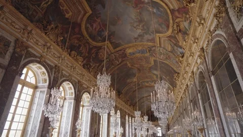 The Hall of Mirrors Baroque style gallery in royal Palace of Versailles, France Stock Footage 275872010