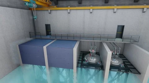 Hall with a modular nuclear reactor SMR. Stock Footage 287939131