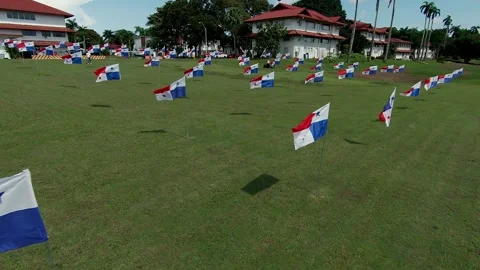 Hall of panama flags waving in panama city. aerial view Stock Footage 165462360