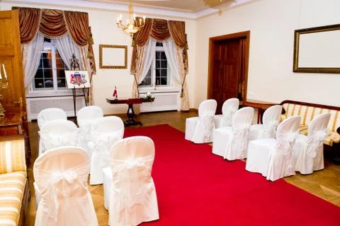 Hall is ready for wedding ceremony Stock Photos