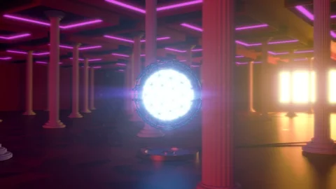 Hall with shining sphere and columns, looped animation Stock Footage 103987076