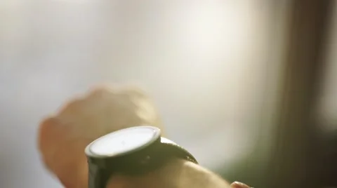 In hall station a man using his smart watch app. Close-up hands Stock Footage 58819176